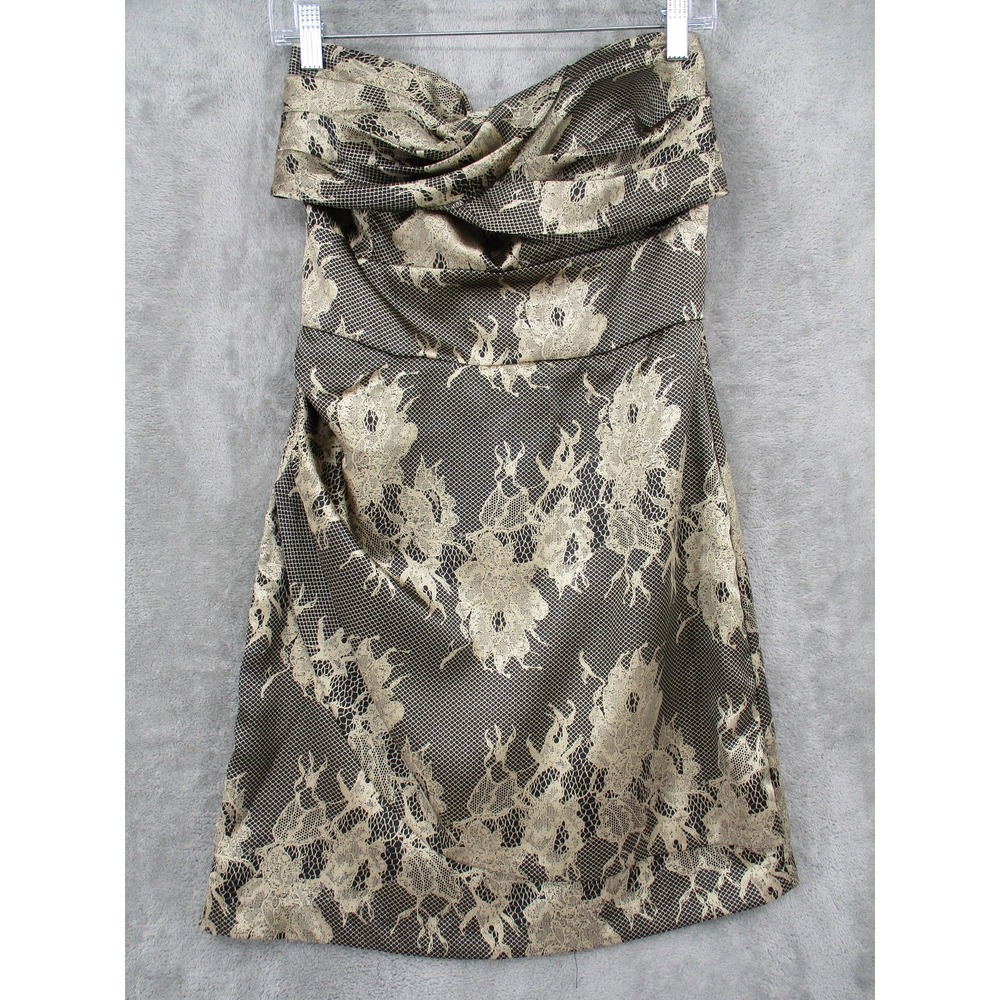 IXIA Dress Large Gold Floral Lace Strapless Babydoll Satin Witchy Fairy Grunge
